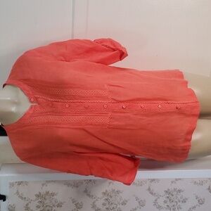 Tommy Bahama Top Blouse Button Down 3/4 Roll Tab Sleeves 100% Linen Sz S